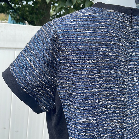 GUC Madewell Shimmer Weave Blue Metallic Black Panel Tweed Shift Dress Size 6 - Picture 11 of 17